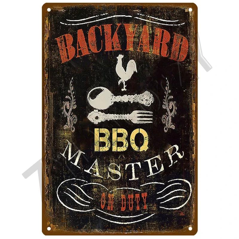 Retro BBQ Tin Sign - Vintage Wall Posters & Metal Decor - Decorative Wall Plate for Kitchens, Patios & Barbecue Themed Spaces