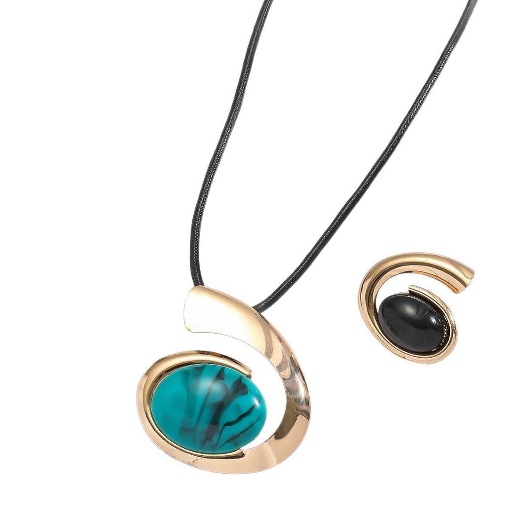 Retro Turquoise Gold Dangle Earrings: European-American Fashion Statement Set