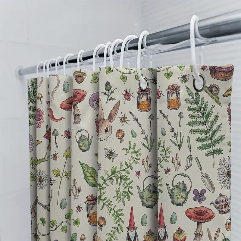 Botanical Shower Curtain Vintage Floral Nature Mushroom Forest Pattern Bathroom Decor Washable Fabric Backdrop