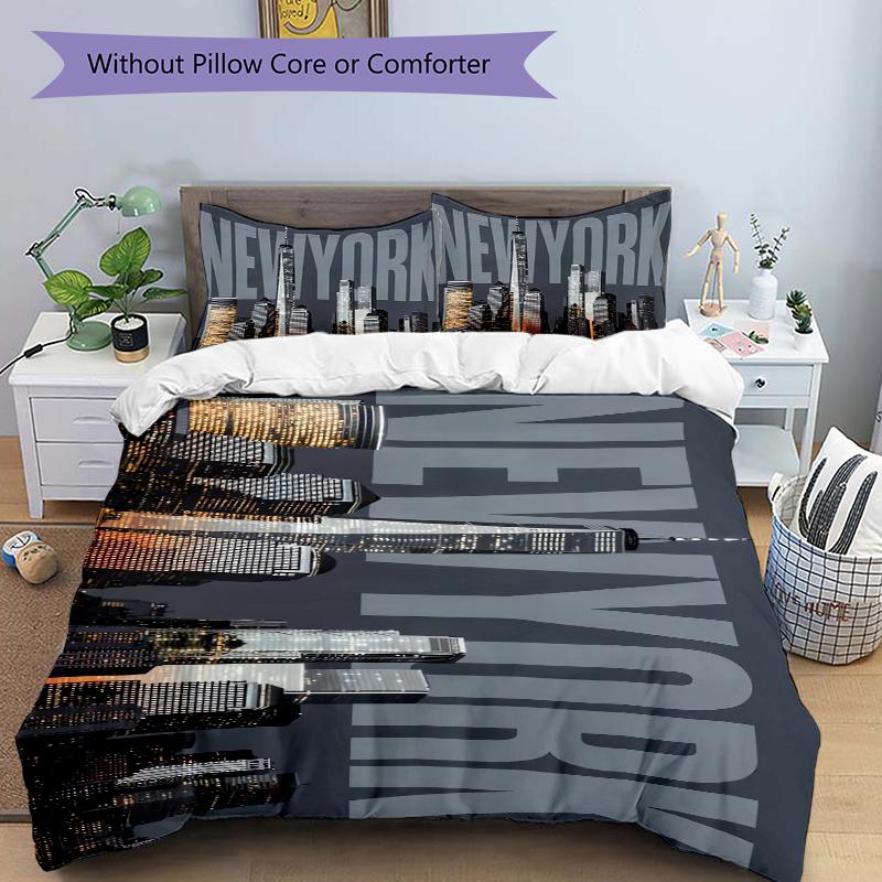 3Pcs New York City Skyline Bedding Set Quilt Cover Pillowcase Home Christmas Xmas Halloween Gift 1 Duvet Cover 2 Pillowcase M928873