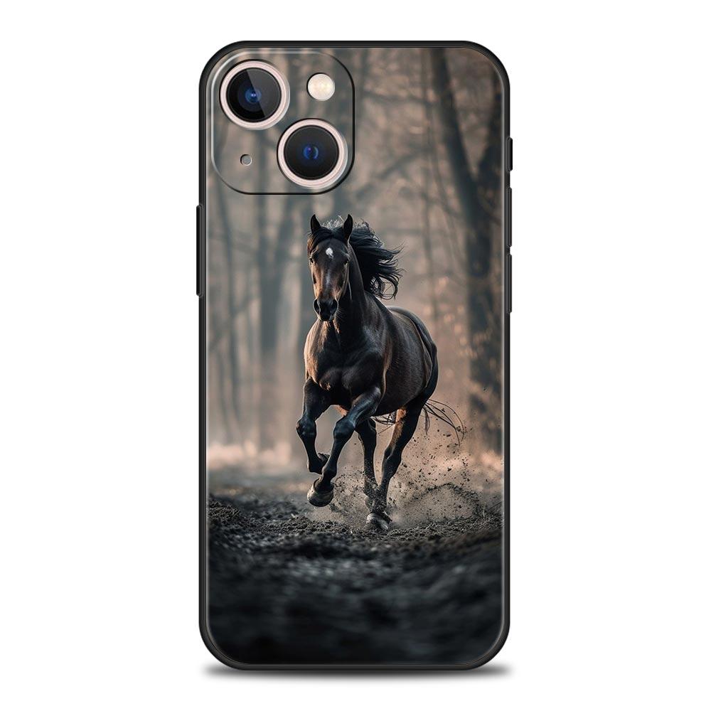 Black White Horses Galloping Phone Case For iPhone 16e 15 14 13 12 11 Pro Max XS X XR SE 7 8 Plus Shell iPhone 16 Soft TPU Cover