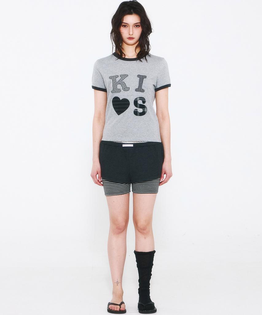 Kimseupeulesikoteunmakes Kiss Mar Applique Logo T-Shirt Gray