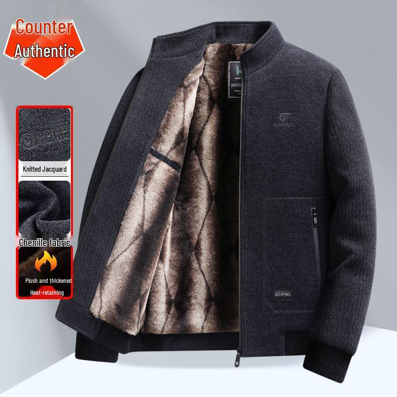 

Men s Chenille Lapel Woolen Coat - Velvet Lined Winter Jacket for Middle-Aged and Elderly Dads 180/XL (120-135 jin)