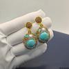 Natural turquoise pearl earrings three-piece set niche design high-end inlaid rough stone necklace jewelry set women
