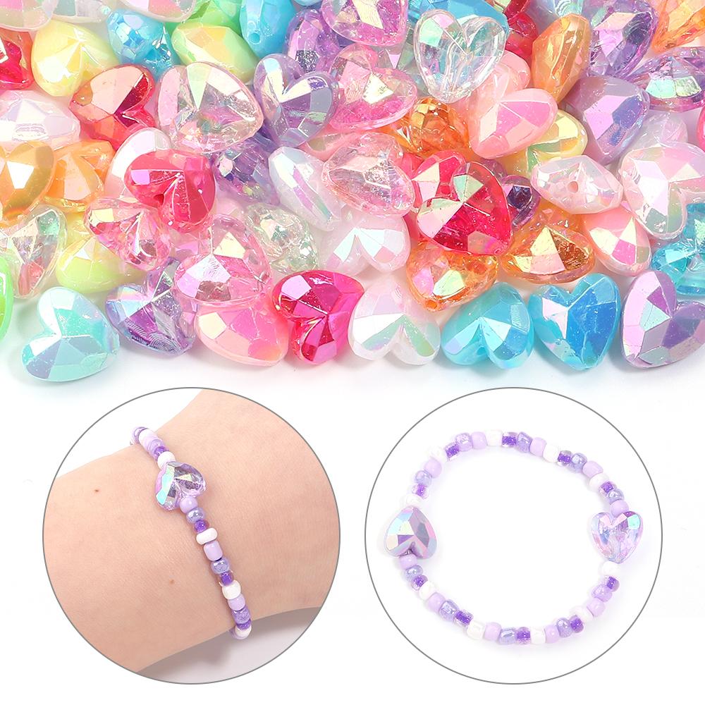 10/100Pcs/lot AB Color Love Heart Acrylic Beads Mixed Color Loose Spacer Beads for Bracelet Necklace Jewelry Making Accessories