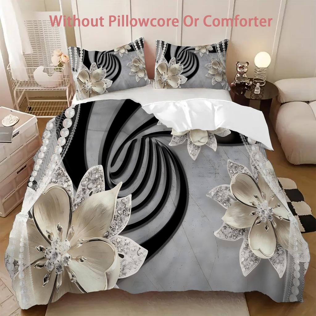 Diamond Dream Flower Pattern 3D Printed Duvet Cover Set Abstract Art Luxury Style Quilt Cover Set Soft Comfortable Bedding Set