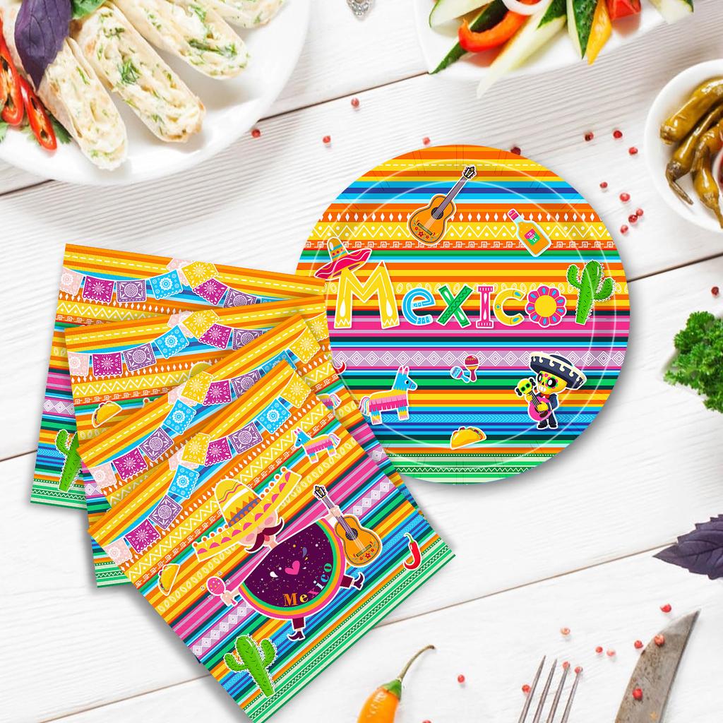 Mexican Carnival Fiesta Theme Disposable Paper Plate Set Paper Cup Paper Towel Party Decoration