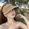 Women'S Summer New Fresh Beach Hat With Pearls Open Top Sun Hat Fashionable Raffia Straw Hat