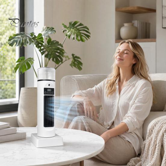 Quiet Air Circulation Fan Portable Tower with Remote Control, 6 Speed 7 Color LED Night Low Noise Light, Cooler, USB Powered Misting for Home