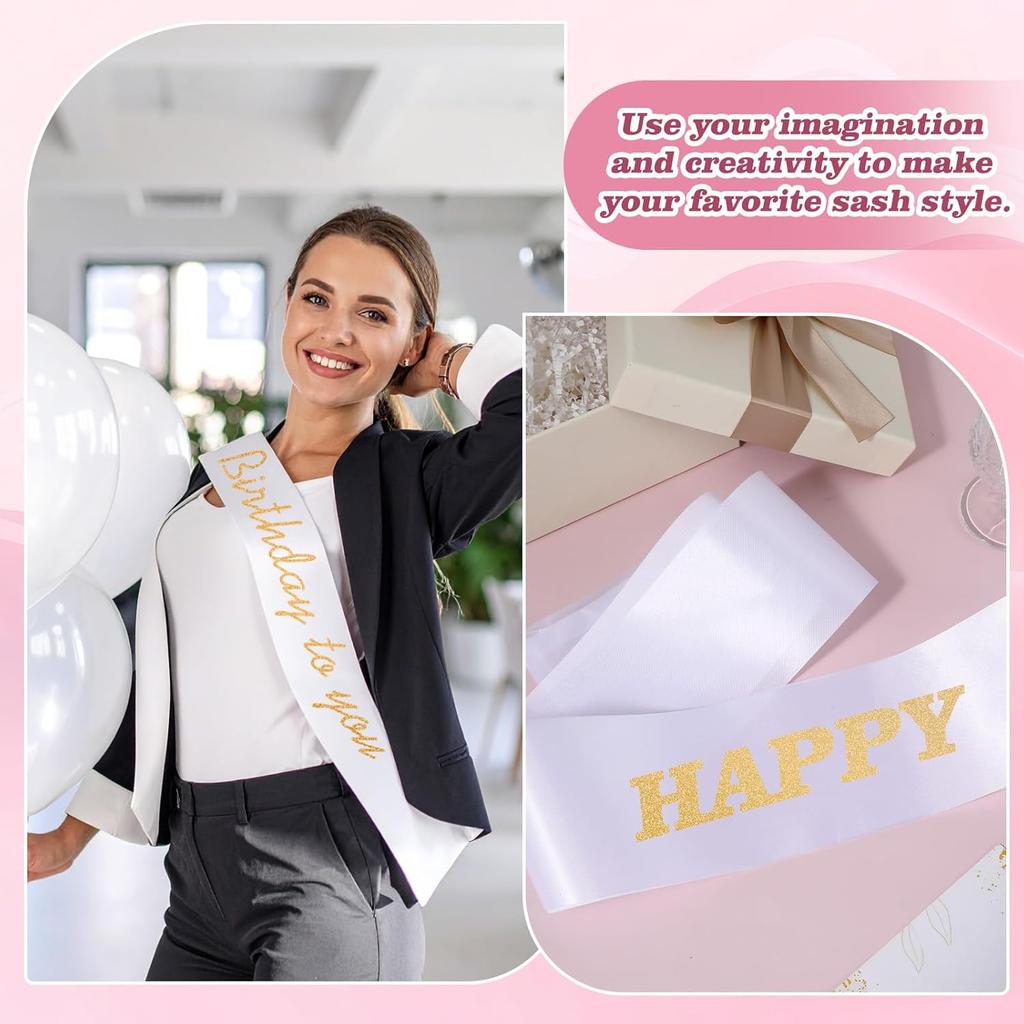 3Pcs White Sashes Blank, Plain Pageant Decorate Satin Sashes for Graduation Sash Birthday Bridal Shower Wedding Party Decorations Make Your Own