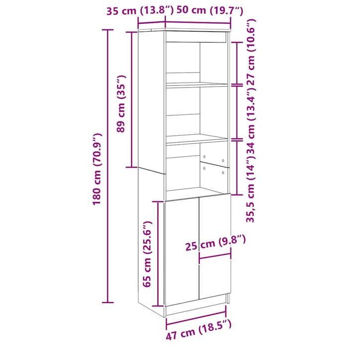 VidaXL Buffet haut chêne sonoma 50x35x180 cm bois d'ingénierie, armoire, armoire latérale, armoire de rangement haute, 3328464