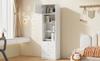 Vetrina, Armadio Alto, Armadio Contenitore, Libreria, con Scomparti Aperti, con Cassetti, Ripiani in Vetro Regolabili in Altezza, Bianco, 50×40×180 cm