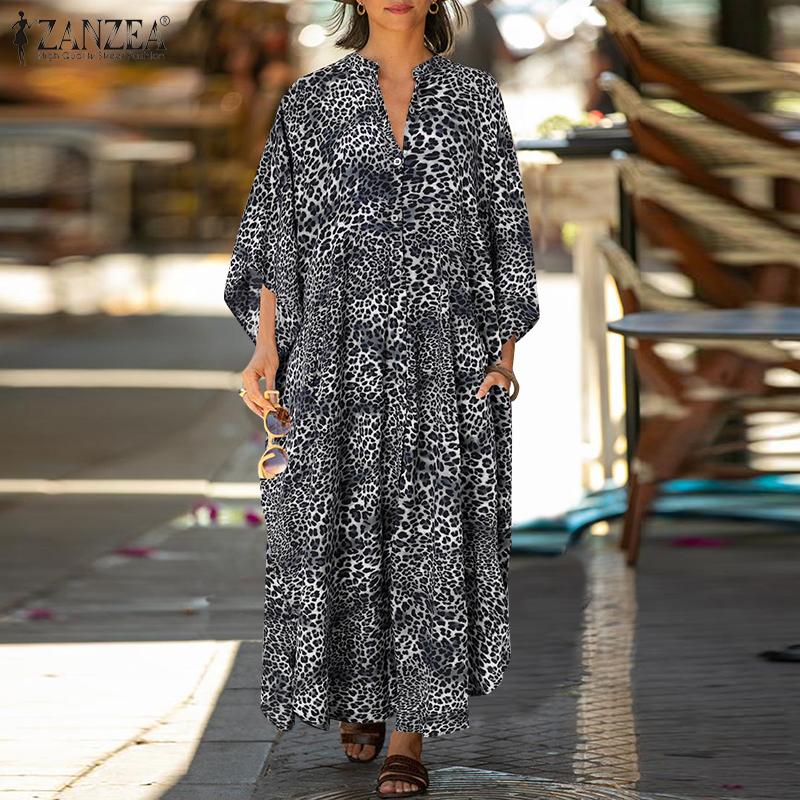 ZANZEA Summer Fashion Vestido estampado de leopardo Mujeres Suelto Casual  V-neck 3/4 Manga Vestido De talla grande Túnicas comprar a buen precio —  entrega gratuita, reseñas reales con fotos — Joom