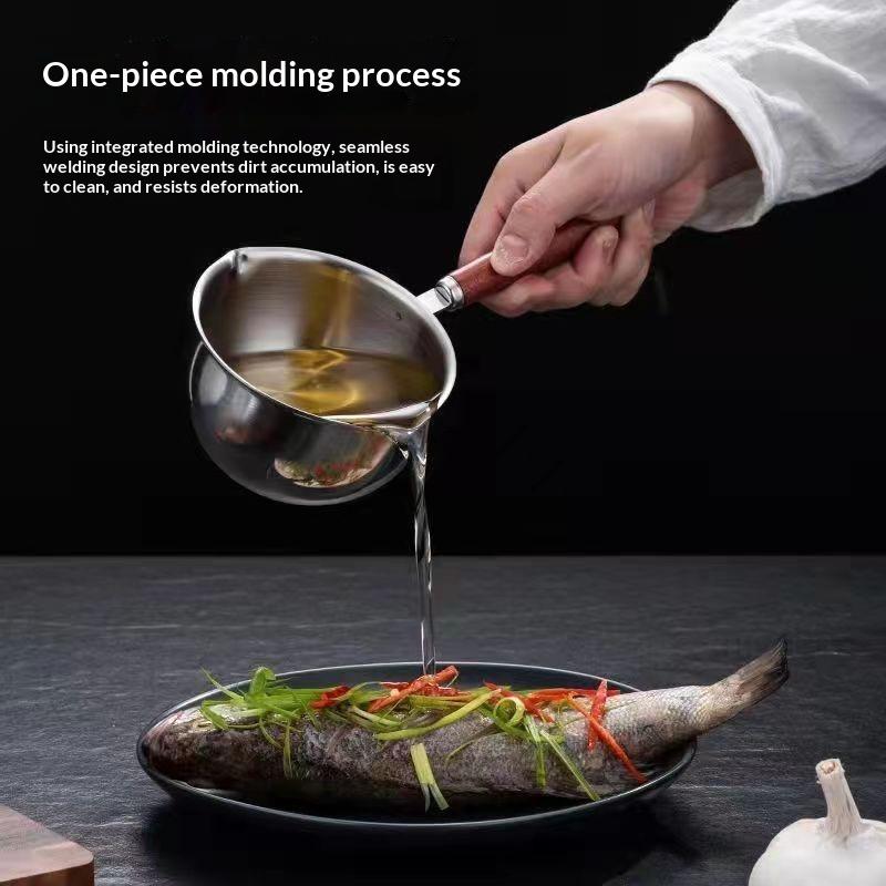 Stainless Steel Small Sauce Pan with Heat Insulation Wooden Handle Dual Pour Spouts for Kitchen Baby Porridge Cooking Milk Heating