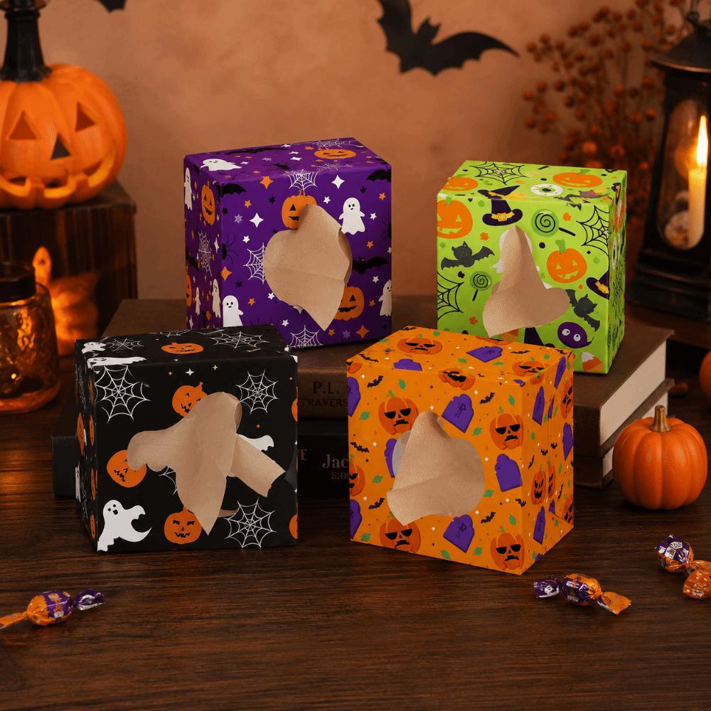 12/24Pcs Paper Halloween Candy Boxes Square Cookies Favor Boxes Halloween Treat Boxes Kids Party