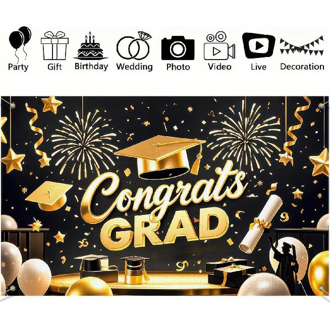Graduation Banner Backdrop 2025 Graduation Party Decorations Congratulations Graduate Banner 71x43 Inches Outdoor Decor Yard Signs for Celebration