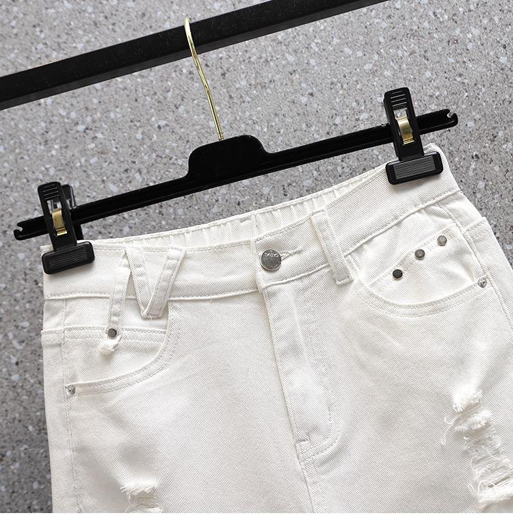 Ladies' Trousers Summer Big Yards Elastic Hole Denim Shorts High Waist Thin Loose Wide Leg Five-minute Trousers
