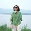Elegant Women's Retro Jacquard Blouse – Slimming Mid-Sleeve Top with Turn-Down Collar