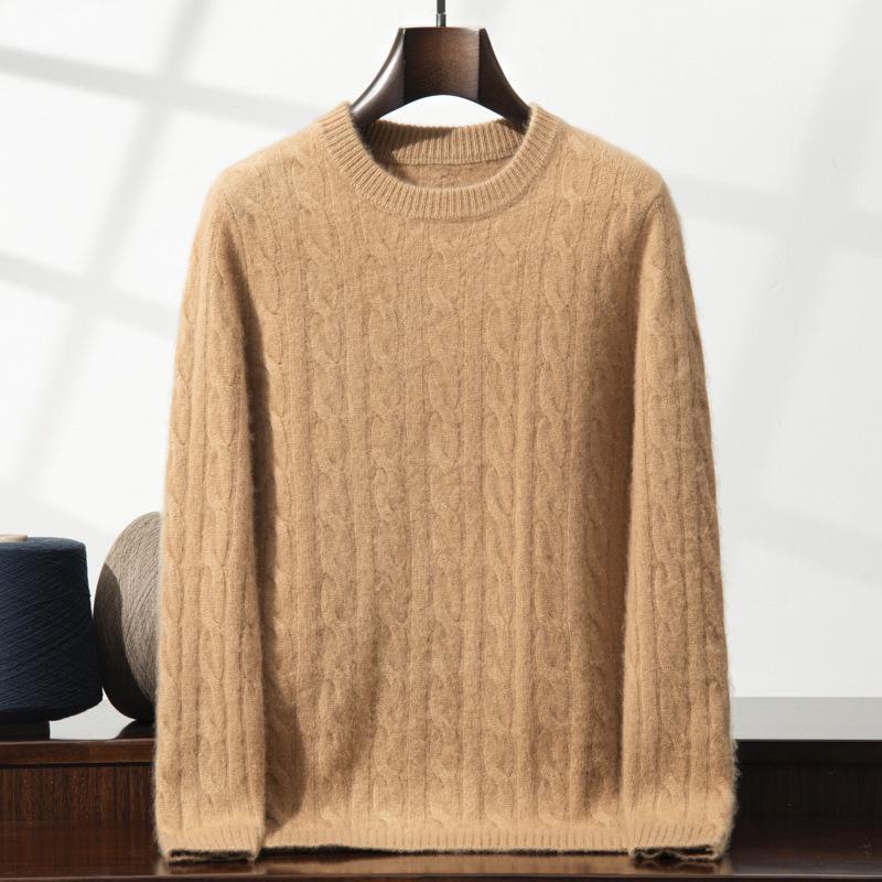 Men s Luxurious Twisted Pattern Cashmere Sweater - Solid Color, Round Neck, Autumn/Winter Edition 3XL