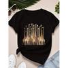 [Golden Giraffe Tee] Lightweight 100% Casual Womens Black T-Shirt with Golden Giraffe Print