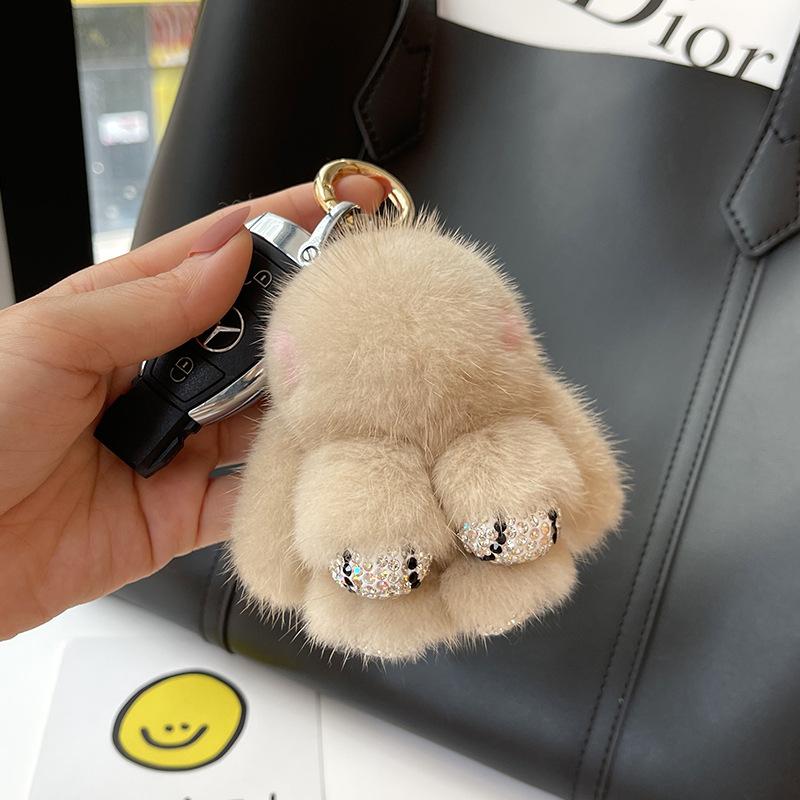 Cute Long Ear Bunny Keychain Real Mink Fur Rabbit Doll Pendant Toys Keyring Women Bag Charm Ornament Pompom Plush Jewelry Gifts