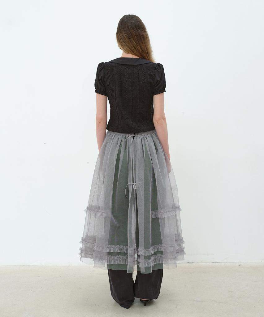 Aobteu Cotton Embroidery Puff Blouse - Black