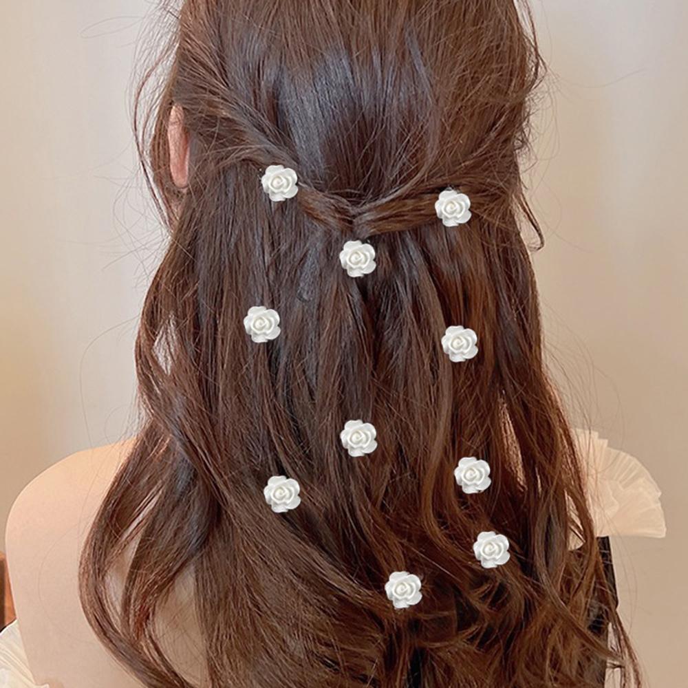 10 Stück/Set Harz Rose Haarbuttons Weißer Haarnadel für Frauen Braut Haarclip Hochzeit Reise Styling Haarknoten Knöpfe Haarnadeln Kopfschmuck