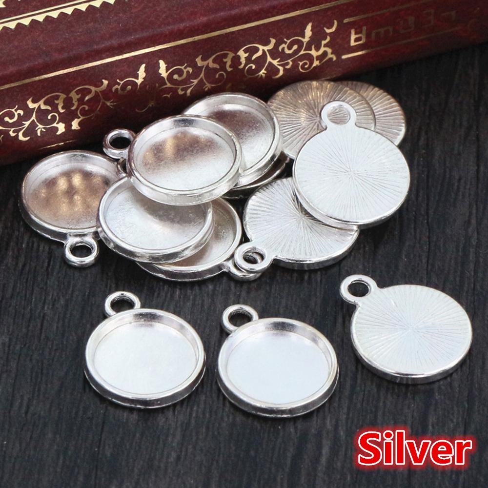 50pcs 8 10mm Inner Size Classic 7 Colors Plated One Sided Single Hanging Simple Style Cabochon Base Setting Charms Pendant
