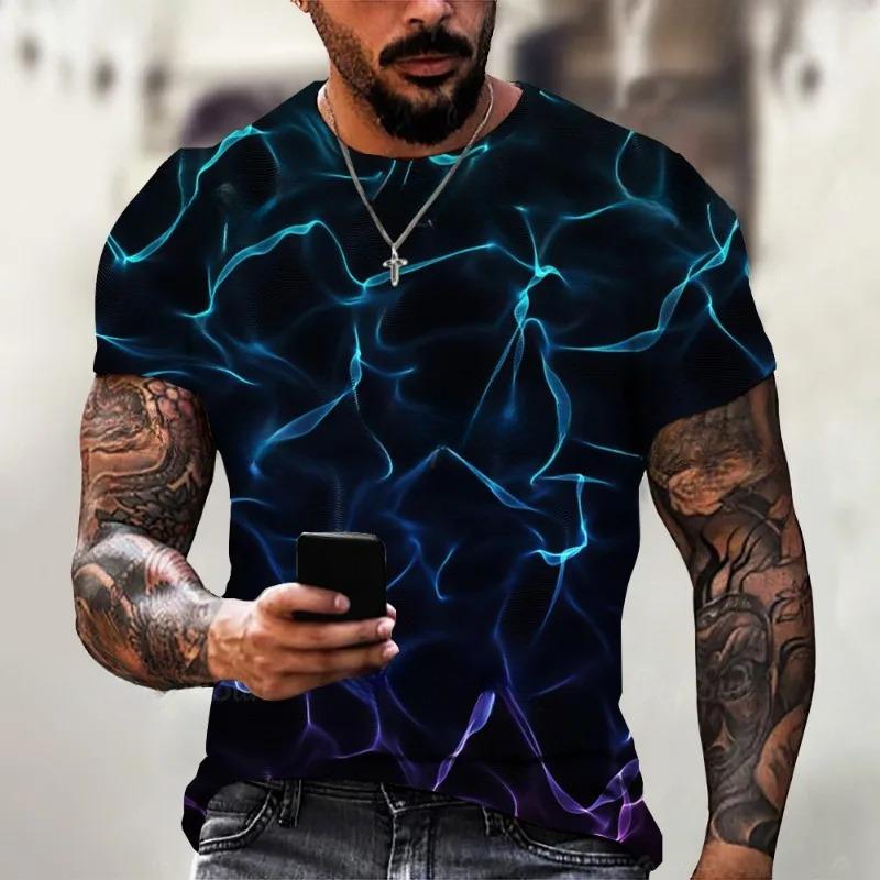 

2025 summer new men s oversized T-shirt casual lightning cool 3D digital printed men s T-shirt short sleeved round neck T-shirt XXL