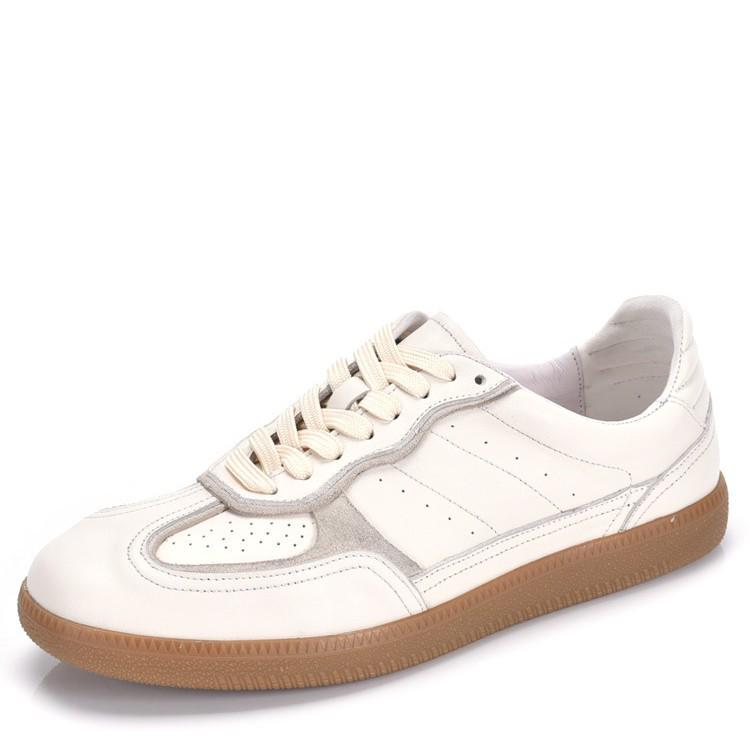 Men's Genuine Leather Retro White Casual Sneakers - Versatile German Training Style