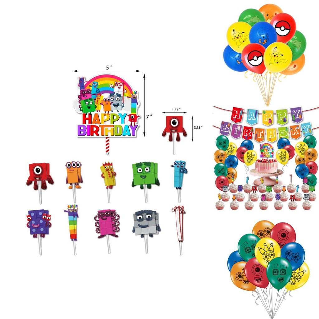 Härligt Numberblocks-tema Ballong Dragflagga Set För Festliga Födelsedagsfiranden