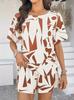 1116 European and American Spring and Summer New Hot-selling Women's Clothing Printed Short-sleeved Crew Neck Set