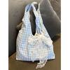 New Summer New Academy Wind Bubble Plaid Canvas Bag Fresh Shoulder Large Capacity Versatile Tote Bag Tide