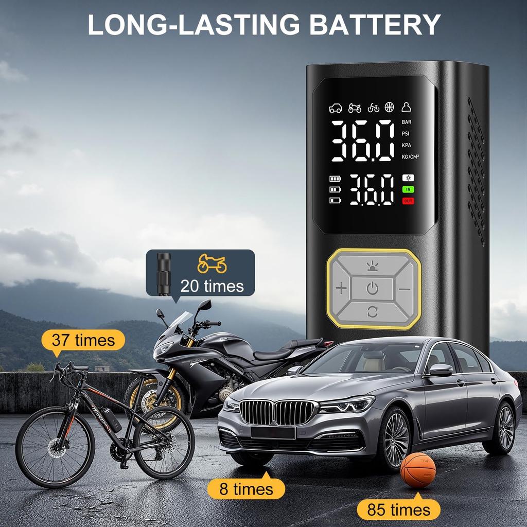 Tire Inflator Portable Air Compressor, 150PSI Air Pump for Car Tires, Cordless Air Compressor Pump with Digital Pressure Gauge, Auto Shut-Off Tire
