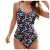 Women Print Jumpsuit Bikini Gather Push Up Sexy Sling Backless Swimsuit Women's Hanging Neck High Waist Suspender Bikini