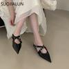 Fashion SUOJIALUN 2025 Autumn Women Flat Heel Slipper Fashion Pointed Toe Slip On Mules Shoes Soft Casual Outdoor Dress Sandal Slides Sh