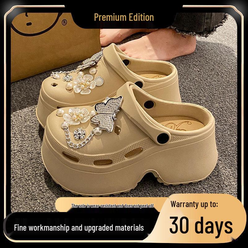 

2024 Женские летние шлепанцы EVA с жемчужной бабочкой, с закрытым носком: Нескользящие, без запаха, толстая подошва, модный дизайн «два в одном» 37-38 (Inside Length ~23cm)