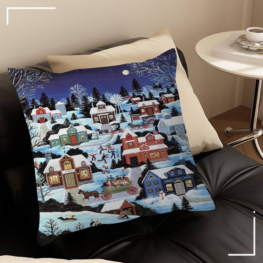 Winter Holiday Town Cushion Cover Car Throw Pillow Case For Sofa Car Christmas Gift 40x40cm 45x45cm