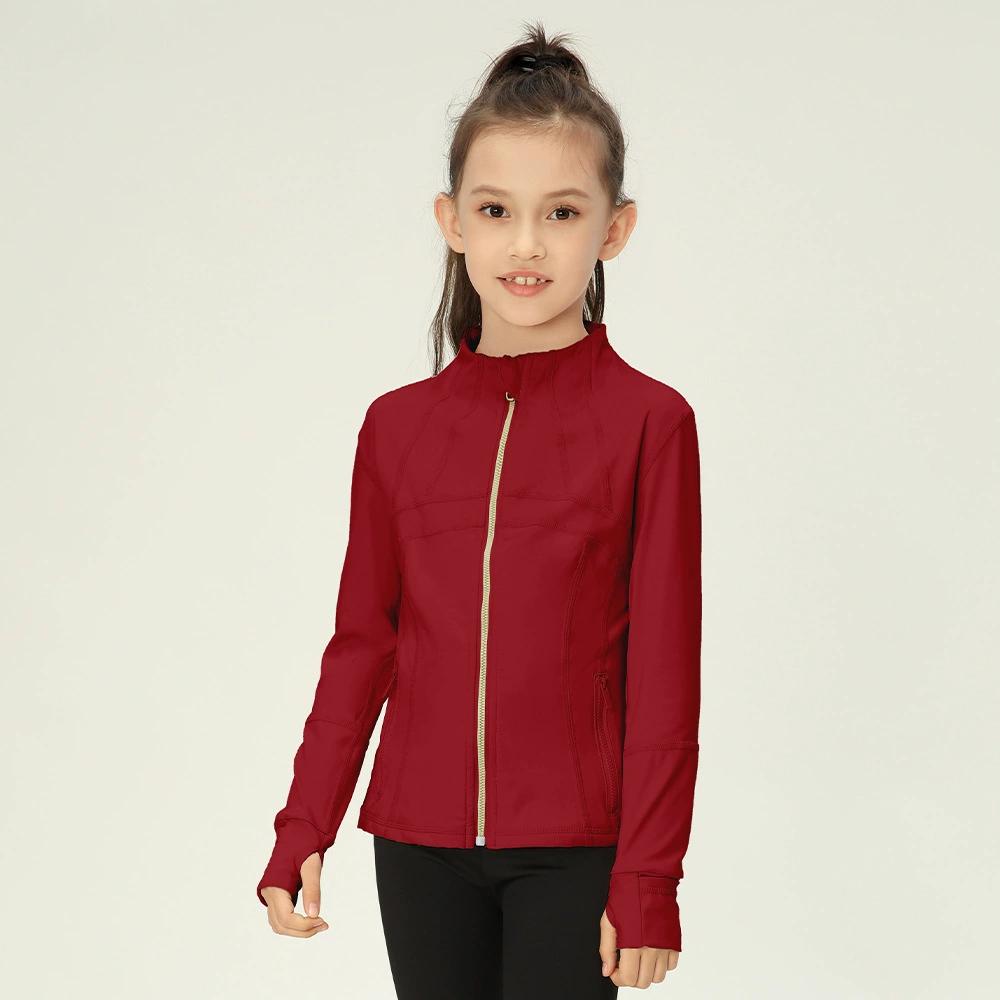 Ropa Deportiva de Yoga Delgada de Primavera para Niñas, Top Ajustado Simple de Color Sólido con Cuello Mao