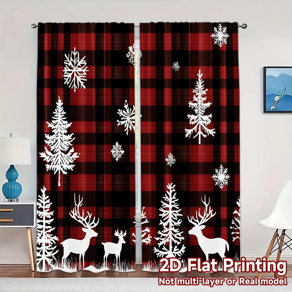 

2pcs,Curtains Buffalo Plaid Deer Snowflakes Popular Fashionable Curtains Durable 100% Polyester Fabric Curtains Versatile All 52.50×116.00 CM 2pcs