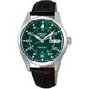 Seiko 5 Sports SBSA203 Men's Unisex Mechanical Automatic Watch Green Dial Leather Strap Stainless Steel Field Mid Size