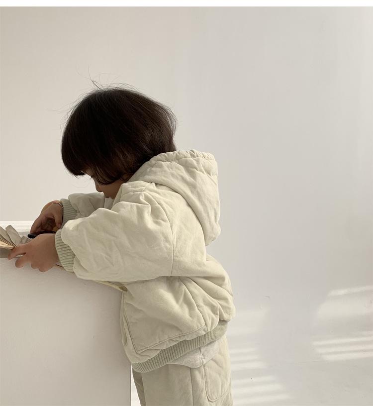 Korean Style Winter Kids' Thick Hooded Cotton Jacket & Pants Set for Girls