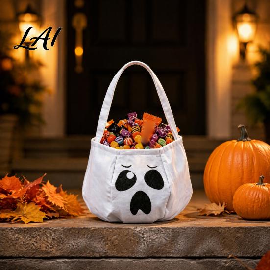 Sturdy Fabric Candy Buckets Halloween Trick or Treat Bag Funny Ghost Expressions Non-woven Handbag Accessories Lightweight for Kids Party Favors And