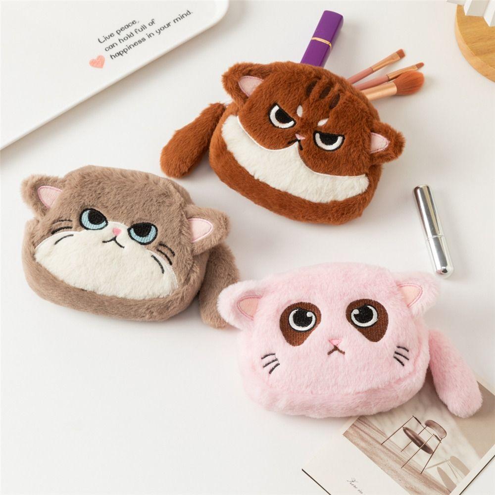 Gift Cat Shape Coin Purse Soft Plush Zipper Closure Earphone Keychain Bag Cute Mini Lipstick Pouch for Kids