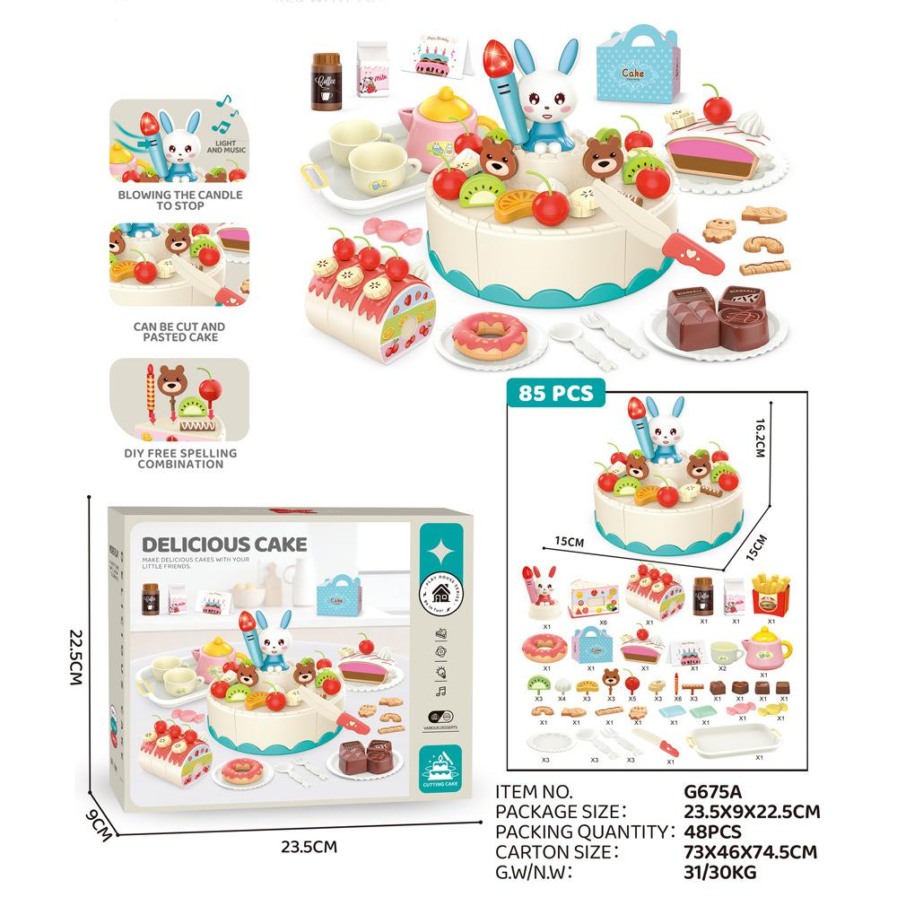 Cecile Fruit Diy Cake Toy Music Electric, Birthday Gift Simulation Play House Kitchen Girl Toy