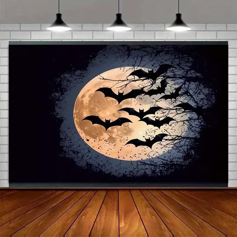 2D Halloween Moon and Bats Silhouette Backdrop for Party Decoration