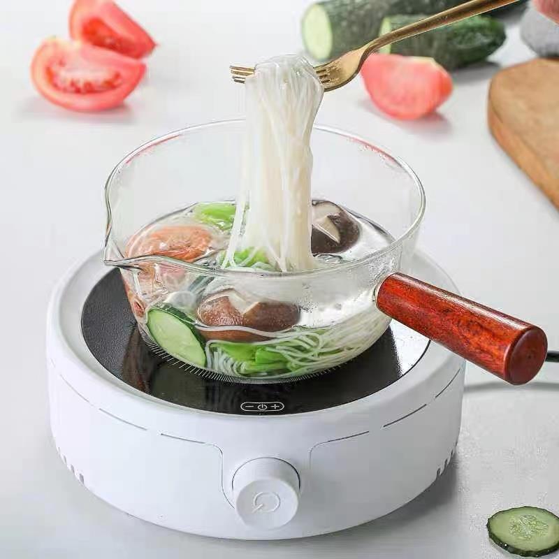 High Borosilicate Glass Milk Pot with Red Sandalwood Handle, 650ml