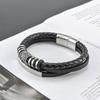 Viking Vintage Men's Leather Bracelet, Multi-layered Weave, Stainless Steel Magnetic Clasp, Motorcycle-style Accessory