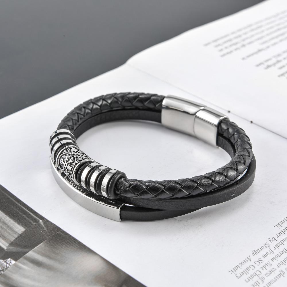 Viking Vintage Men's Leather Bracelet, Multi-layered Weave, Stainless Steel Magnetic Clasp, Motorcycle-style Accessory