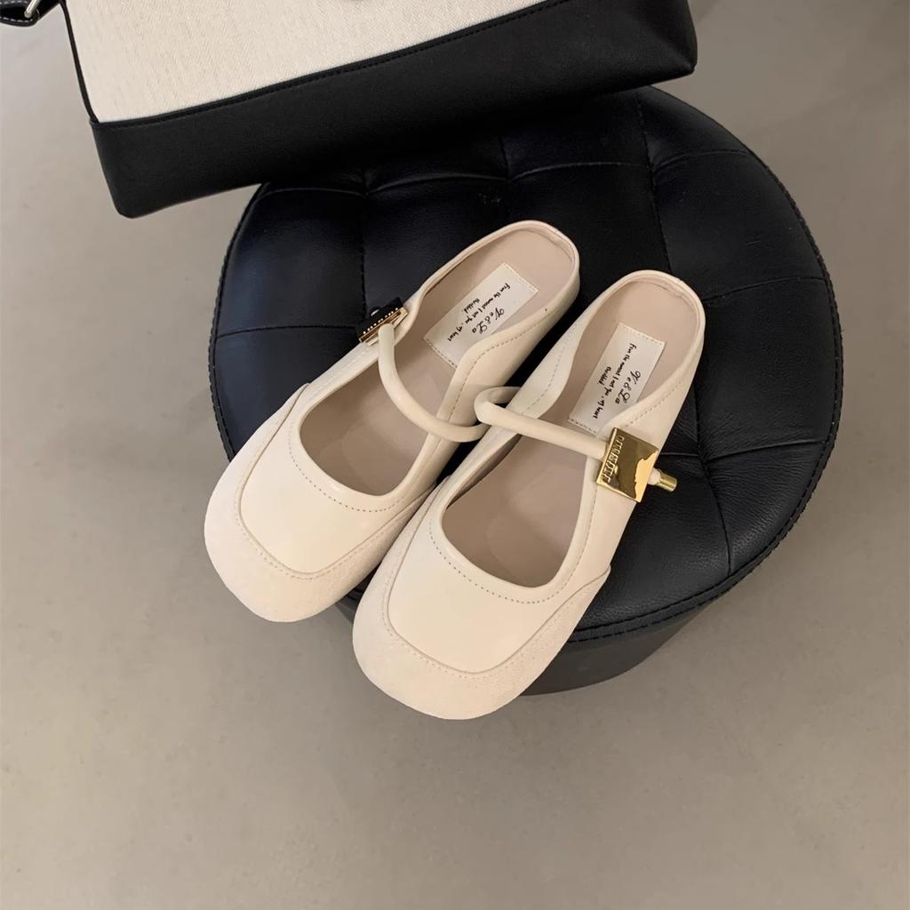 Suding Baotou Halbschuhe Damen Sommerbekleidung Rosa Sandalen Feenwind Französischer Abend Weiche Flache Sohle Muller Flacher Absatz